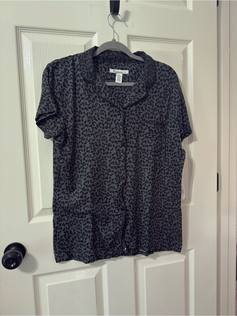 Joan Vass Black and Gray Leopard Short Sleeve Pajamas